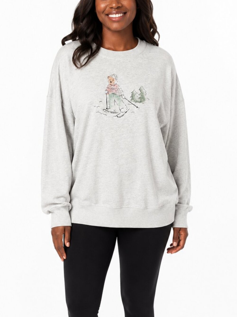 Hollister Skiing Bear Oversized Sweatshirt Grey Graphic Crewneck Sweater Large